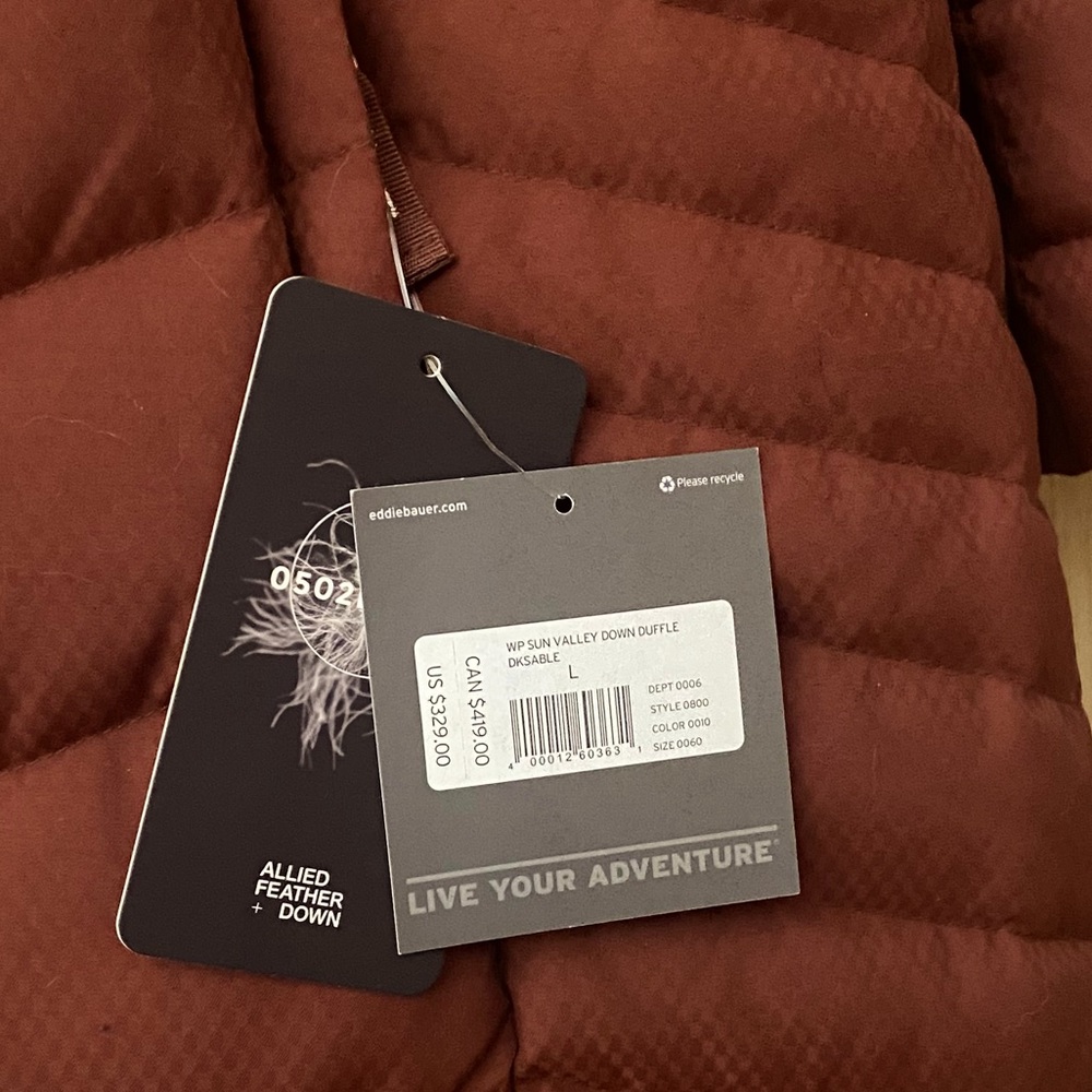 EDDIE BAUER SIZE SUN VALLEY DOWN DUFFLE COAT IN DARK SABLE SIZE PETITE LARGE - Picture 5 of 16